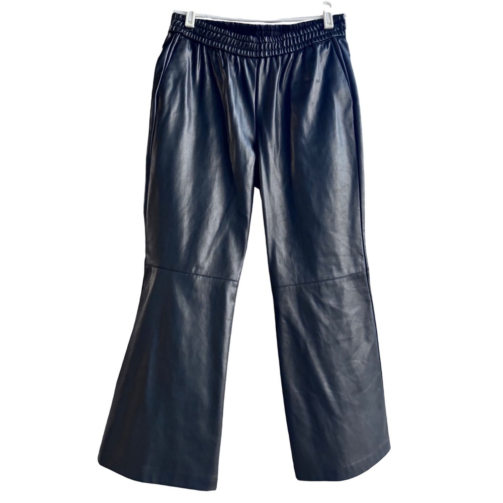 Nude Womens Size M Black‎ Faux Leather Wide Leg Pants Elastic Waist Edgy Chic